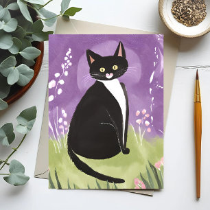 Herr Chonk   Tuxedo-Katze Lila Aquarell Postkarte