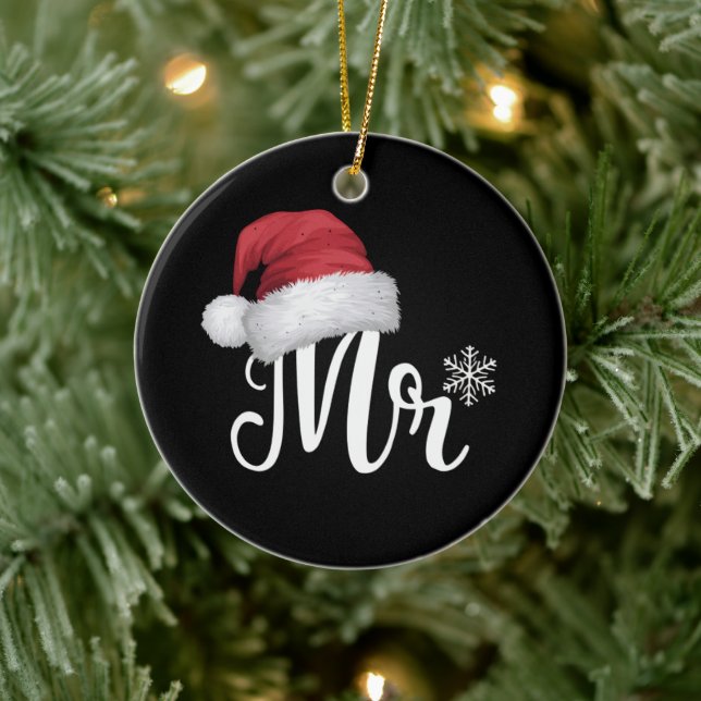 Herr Claus Couples Matching Christmas Pajamas Sant Keramik Ornament (Baum)