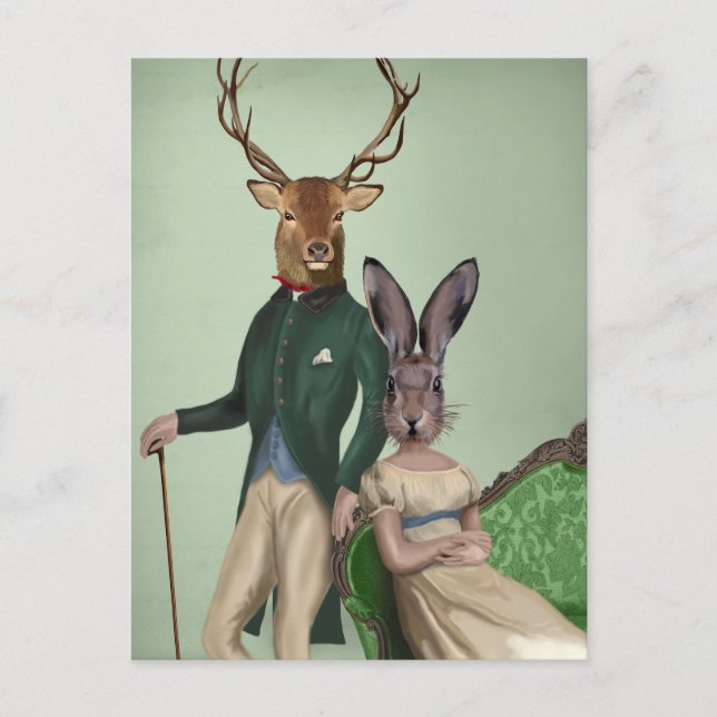 Herr Deer und Frau Rabbit 2 Postkarte (Vorderseite)