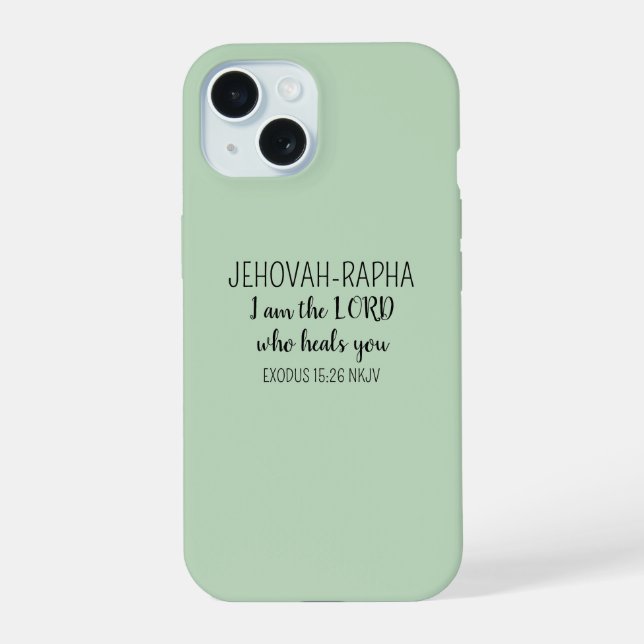 Herr, der heilt, hellgrün, einfache christliche iPhone 15 hülle (Rückseite)