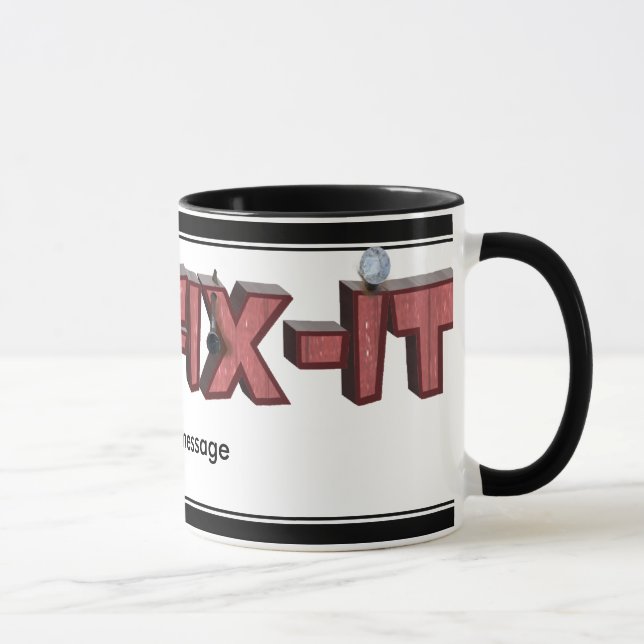 Herr Fix-it Holztext Design (mit Nägeln) Tasse (Rechts)