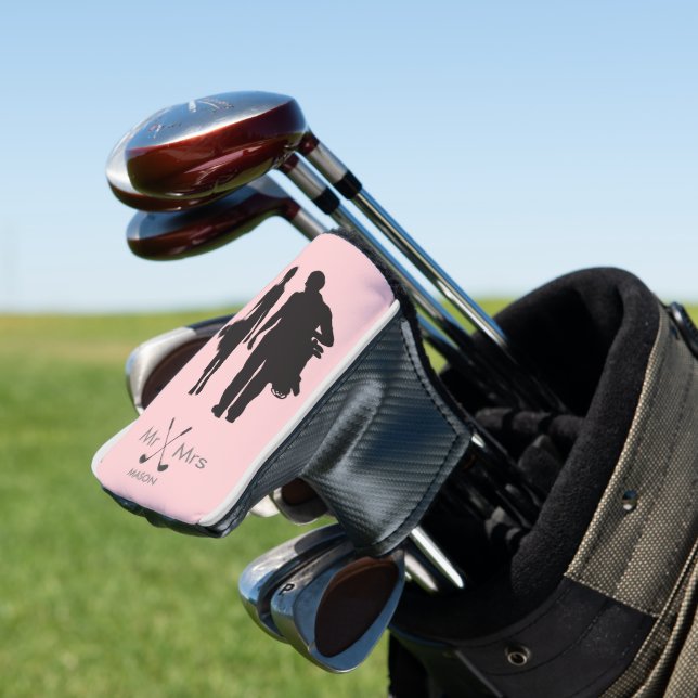 Herr & Frau Blush Pink | Moderner Couple Golf Play Golf Headcover (In Situ)