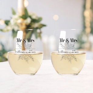 Herr & Frau Boho Hochzeitstag Familienname Est Weinglas Ohne Stiel