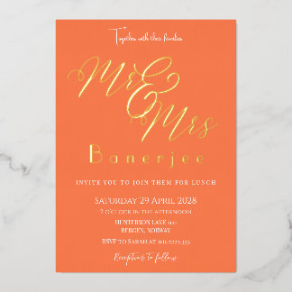 Herr & Frau Coral Wedding Foil Einladung