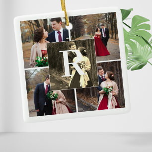 Herr, Frau, Erstes Weihnachtsmonogramm und 5 Fotos Keramikornament