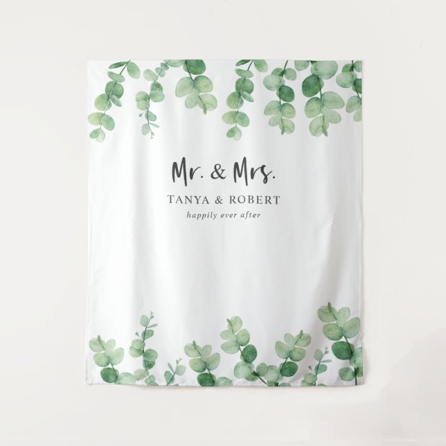 Herr & Frau Eucalyptus Wedding Backdrop Brautgarte Wandteppich (Vorderseite)