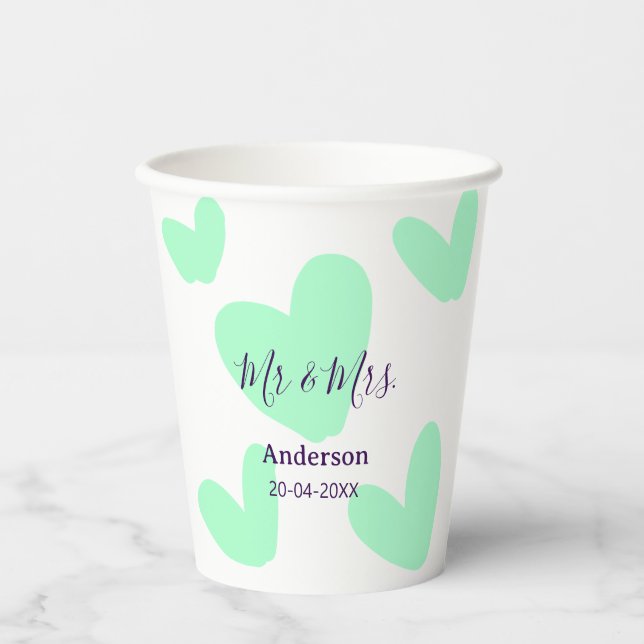 Herr & Frau Familienname Datum Jahr Hochzeitsgesch Pappbecher (Vorderseite)