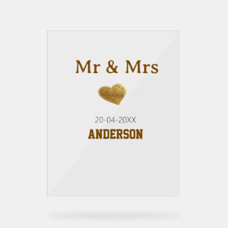 Herr & Frau Familienname golden glänzendes Herz Acrylschild