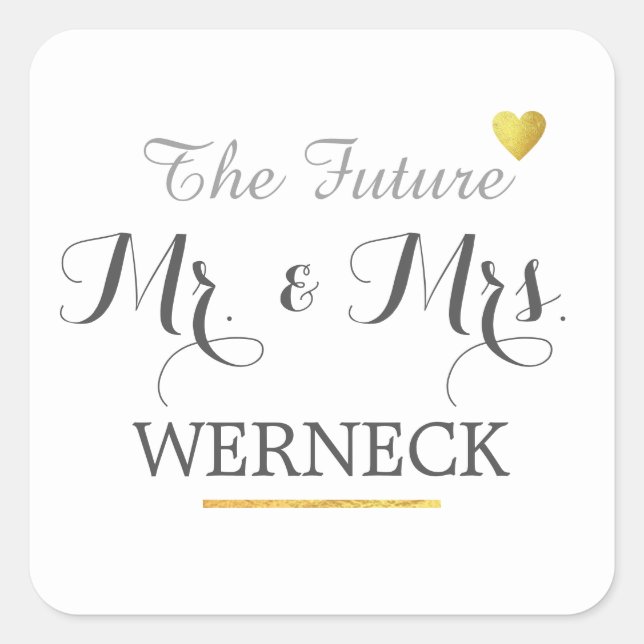 Herr & Frau Familienname / Nachname Hochzeit  Quadratischer Aufkleber (Vorderseite)