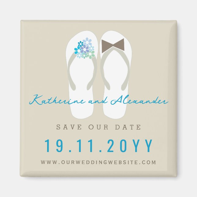 Herr & Frau Flip Flops Beach Hochzeit Save the Dat Magnet (Vorne)