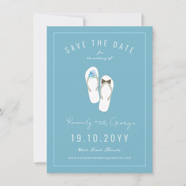 Herr & Frau Flip Flops Daisies Beach Wedding Foto Save The Date (Vorderseite)