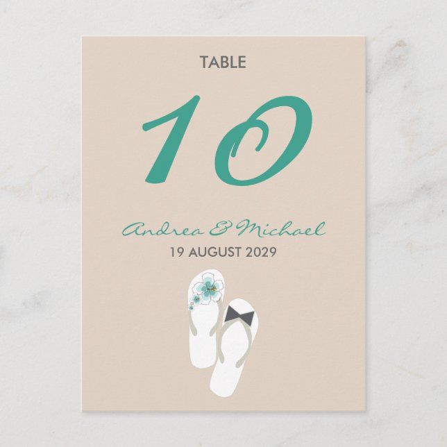 Herr & Frau Flip Flops Wedding Tischnummer Card (Vorderseite)
