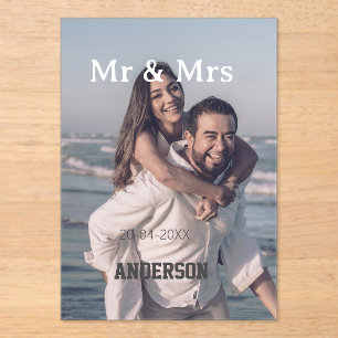 Herr & Frau fügen Familienname Foto Datum Hochzeit Acryleinladungen