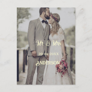Herr & Frau fügen Familienname Foto Datum Hochzeit Ankündigungspostkarte