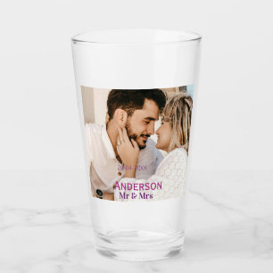Herr & Frau fügen Familienname Foto Datum Hochzeit Glas