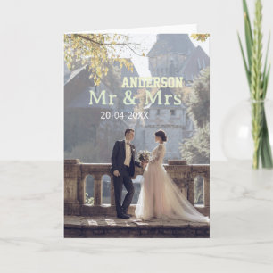 Herr & Frau fügen Familienname Foto Datum Hochzeit Karte