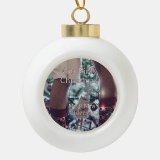 Herr & Frau fügen Familienname Foto Datum Hochzeit Keramik Kugel-Ornament
