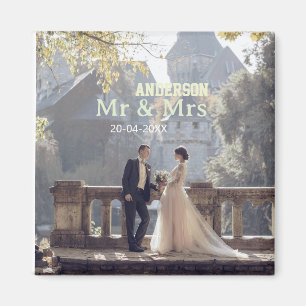 Herr & Frau fügen Familienname Foto Datum Hochzeit Magnet