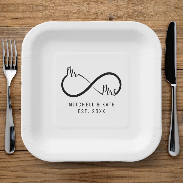 Herr & Frau Infinity Symbol Wedding Pappteller (Mr & Mrs Infinity Symbol Wedding Paper Plates
)