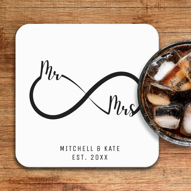 Herr & Frau Infinity Symbol Wedding Rechteckiger Pappuntersetzer (Mr & Mrs Infinity Symbol Wedding Square Paper Coaster
)