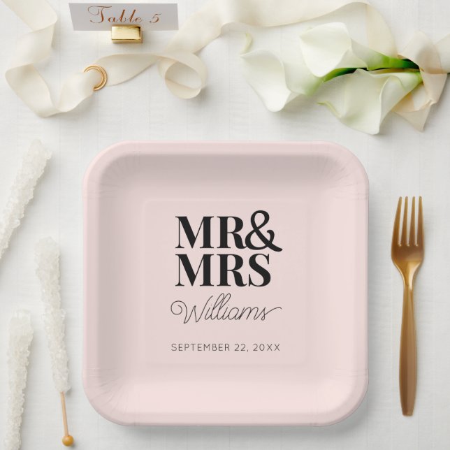Herr & Frau Minimal Simple Modern Disposable Pappteller (Hochzeit)