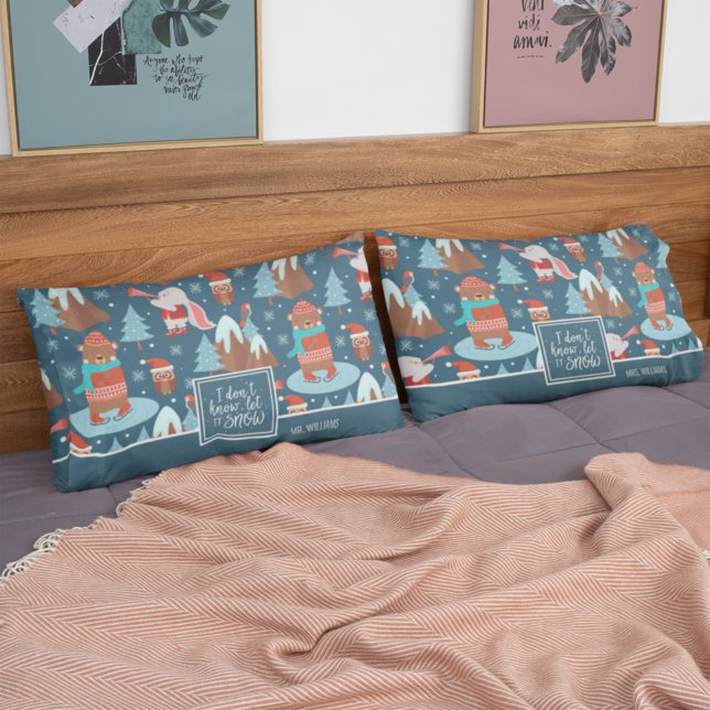 Herr & Frau Nachname Lassen Sie es den blauen Wint Kissenbezug (Von Creator hochgeladen)