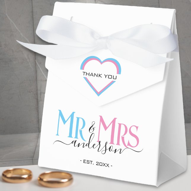 Herr & Frau Newlywed Gastgeschenk Hochzeit Vielen  Geschenkschachtel (pink and blue mr and mrs thank you wedding favor box)