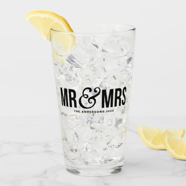 Herr & Frau Personalisiert Gastgeschenk Hochzeit Glas (Vorderseite Ice)