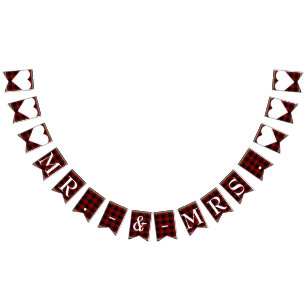 Herr & Frau Red Black Buffalo Karo Hochzeit Wimpelkette