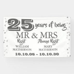 Herr Frau Right Fun 25. Hochzeitstag Silberherzen Banner