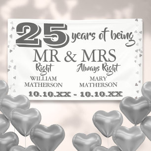 Herr Frau Right Fun 25. Hochzeitstag Silberherzen Banner
