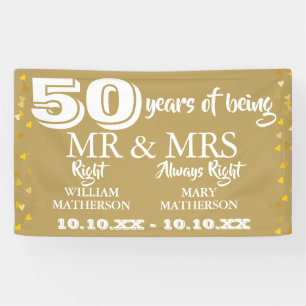 Herr Frau Right Fun 50. Hochzeitstag Goldene Herze Banner