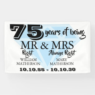 Herr Frau Right Spaß Diamant 75. Hochzeitstag Banner