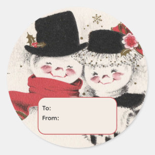 Herr & Frau Schneemann Personalisiert Von und Für Runder Aufkleber