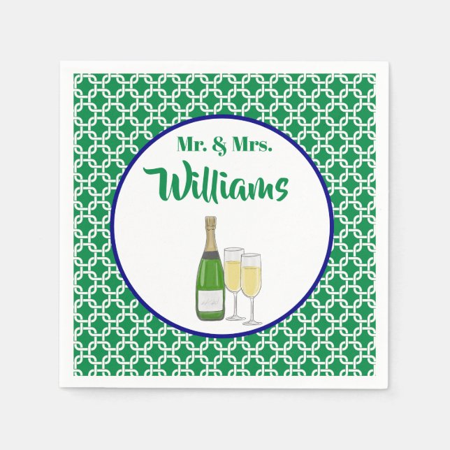 Herr & Frau Script Geometric Champagne Flutes Serviette (Vorderseite)