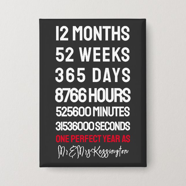 Herr & Frau Time 1st Wedding Anniversary Button (Vorderseite)