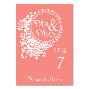 Herr & Frau Vintag Coral Personalisiert Table Card Tischnummer