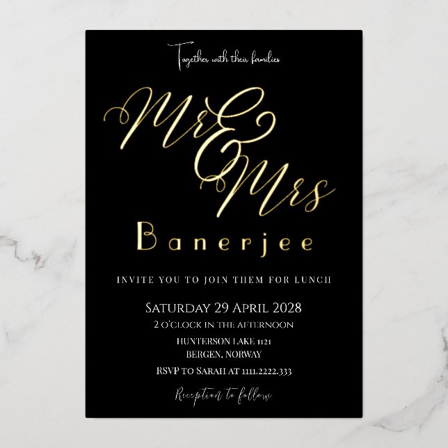 Herr & Frau Wedding Foil Einladung (Vorderseite)