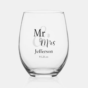 Herr & Frau Wedding mit Name & Datum Weinglas Ohne Stiel