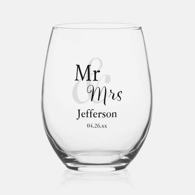 Herr & Frau Wedding mit Name & Datum Weinglas Ohne Stiel (Rückseite)