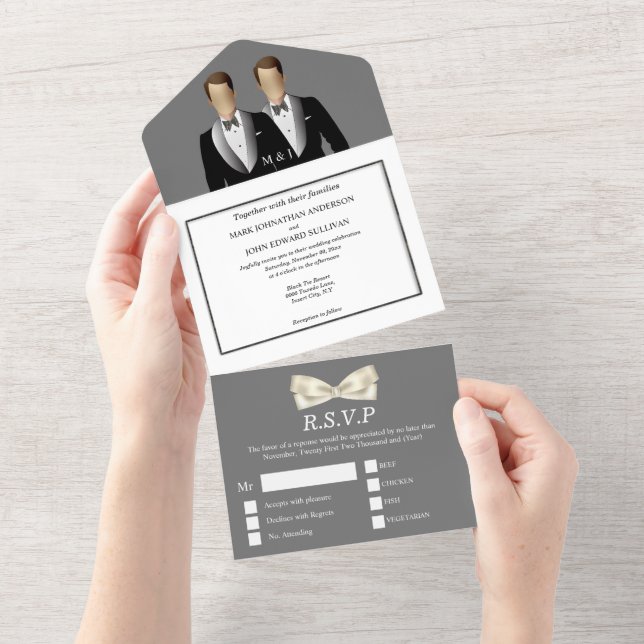 Herr | Gay Ehepaar Foto grau All In One Einladung (Abreißtisch)