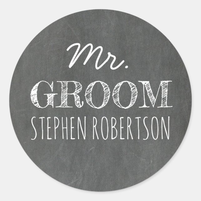 Herr Groom Chalkboard Runder Aufkleber (Vorderseite)