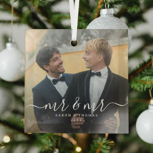 Herr & Herr Frischvermählte Foto Weihnachts Schrif Ornament Aus Glas