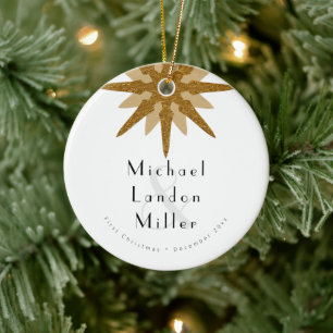 Herr + Herr Newlywed 1. Christmas Art Deco Snowfla Keramik Ornament