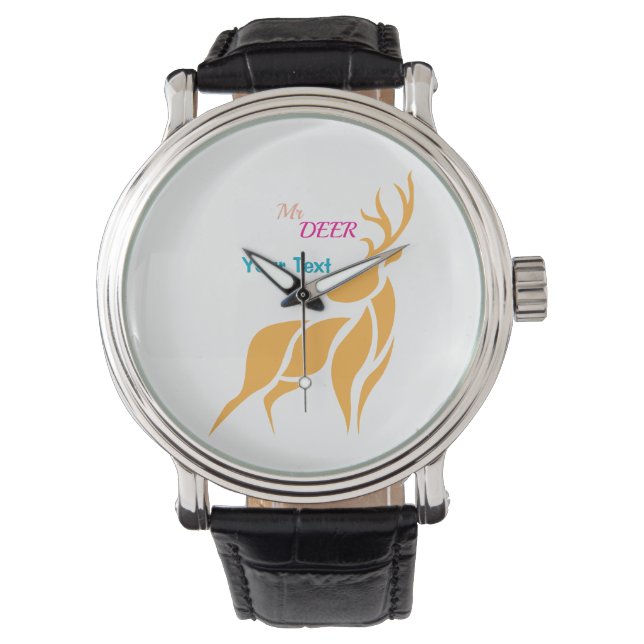 Herr Hirsch Grafik – Rustikaler Waldstil Armbanduhr (Vorderseite)