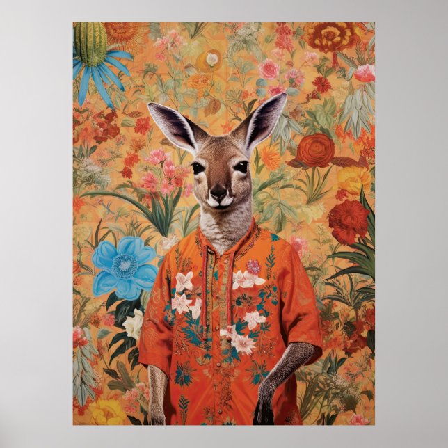 Herr Kangaroo in seinem Garten Poster (Vorne)