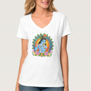 Herr Krishna spielt Flöte mit Pfauenfedern T-Shirt