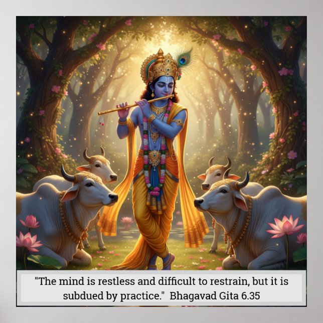 Herr Krishna Vrindavan Wald Flöte Spielend Göttlic Poster (Vorne)