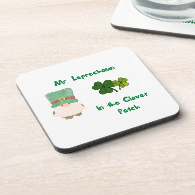 Herr Leprechaun im Kleber-Patch Getränkeuntersetzer (Linke Seite)