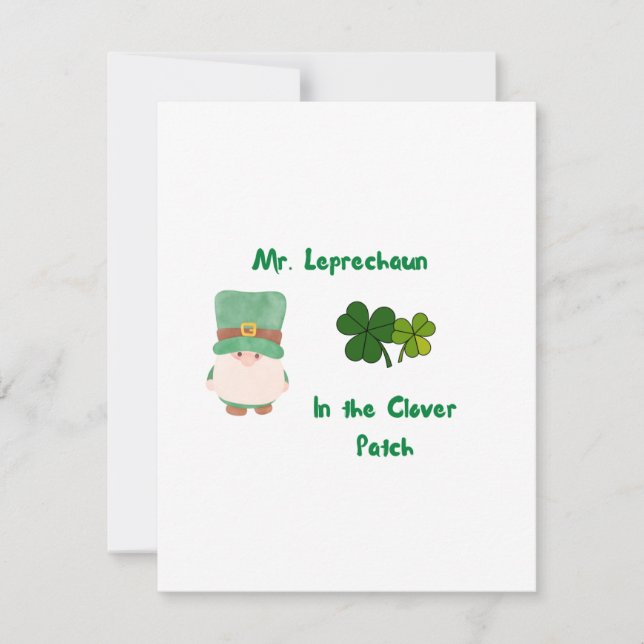 Herr Leprechaun im Kleefeld auf einem  Feiertagskarte (Vorderseite)